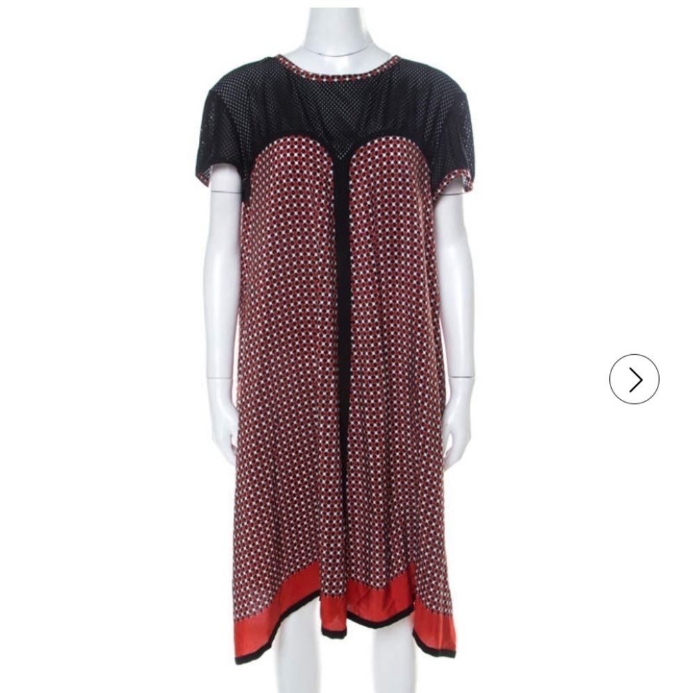 Jean Paul Gaultier silk geometric print dress perforated detailing blue black 10